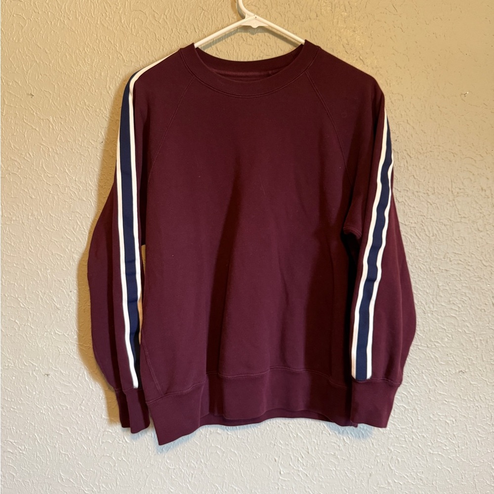 Burgundy Sweater with Striped Sleeves